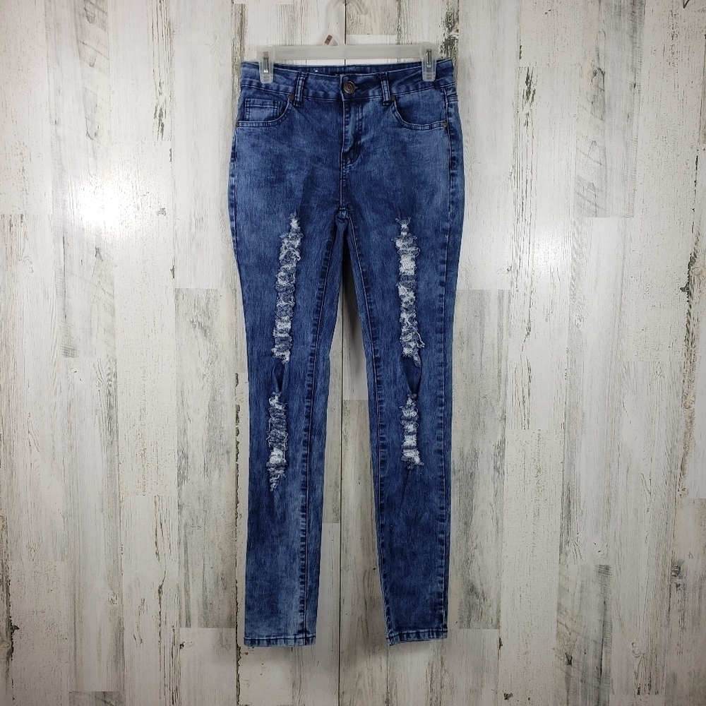 Diamante blue ripped distressed skinny jeans juniors size 7